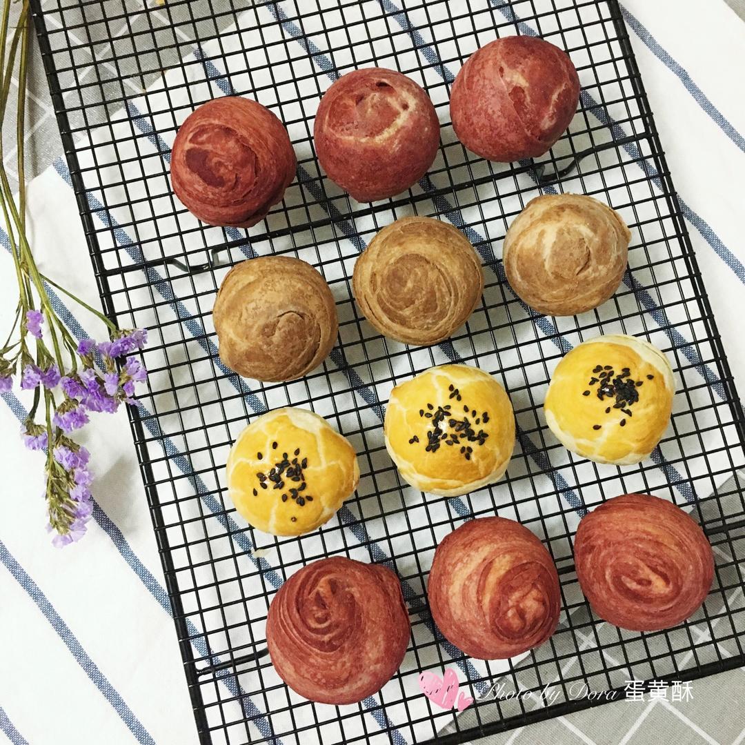 蛋黄酥~紫薯、抹茶、原味~花好月圆，中秋快乐~内附一次做六色蛋黄酥方法~