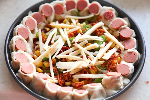 蘑菇火腿心花边比萨