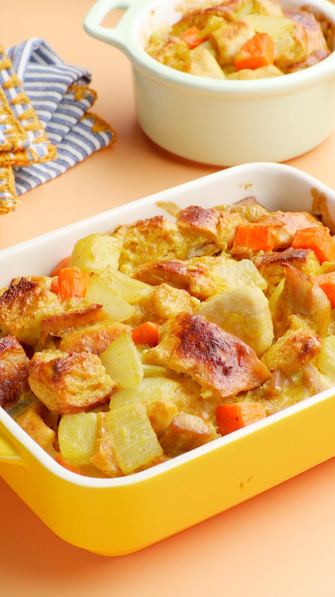 咖喱鸡腿焗面包的做法