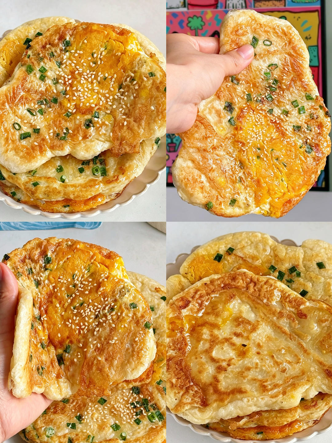 超软泡泡鸡蛋饼，筷子一搅不用揉面，又香又软，可做快手早餐，夹菜夹肉夹一切