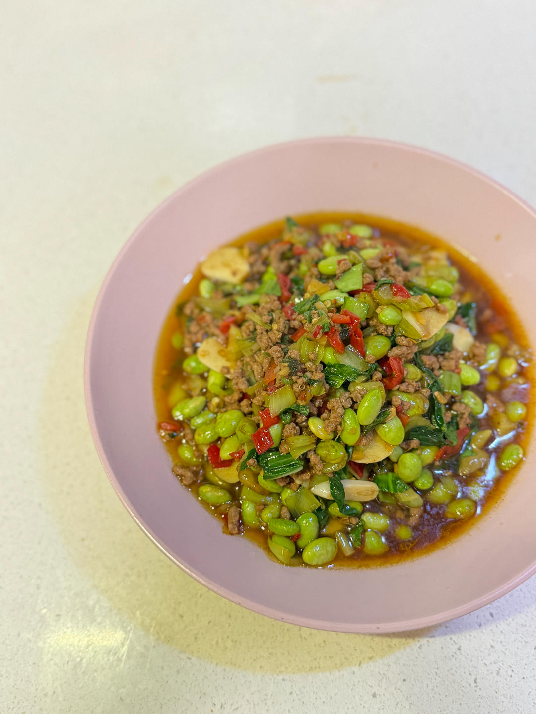青菜毛豆炒牛肉沫的做法