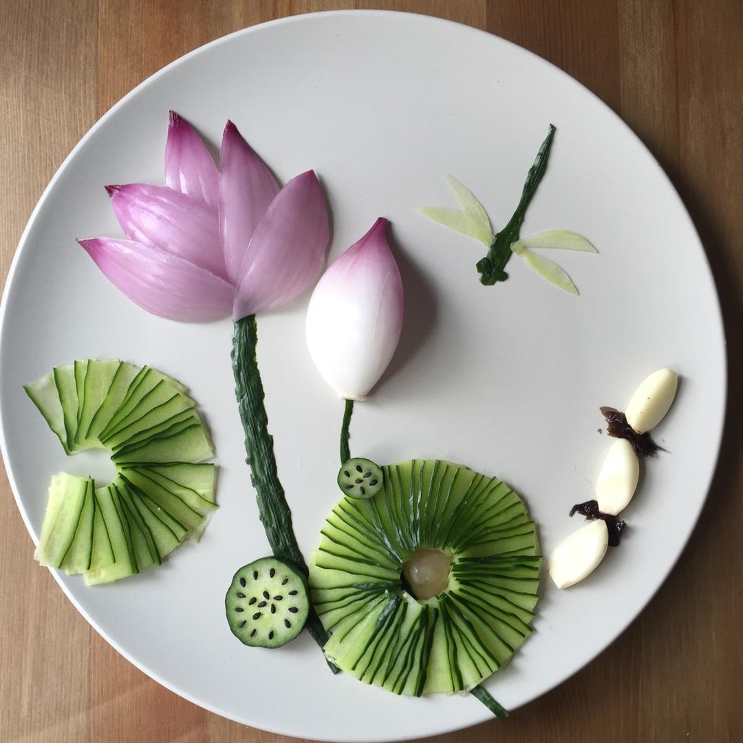 hz叶子做的简单美丽的盘饰9冷拼洋葱荷花