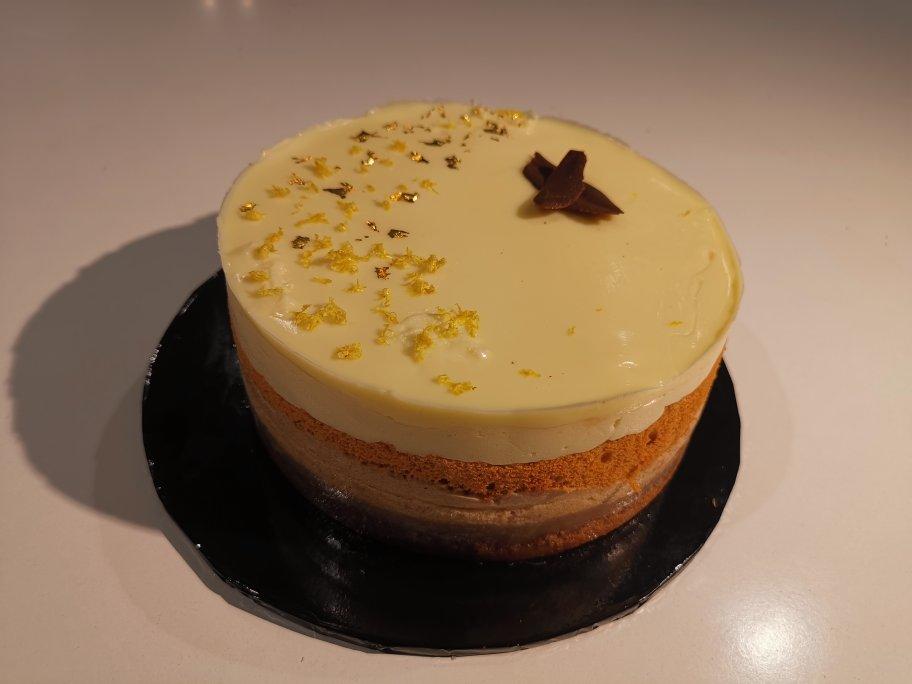 渐变咖啡慕斯配马斯卡彭冻芝士（附白巧克力淋面配方）