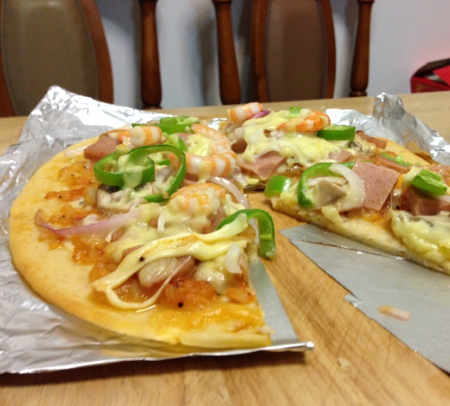 鲜虾蘑菇披萨