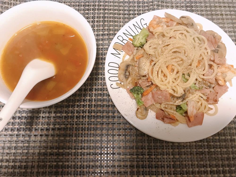 白蘑菇奶油培根意面