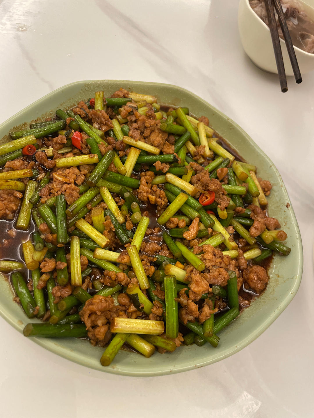 蒜苔炒肉末，三碗米饭都不够吃