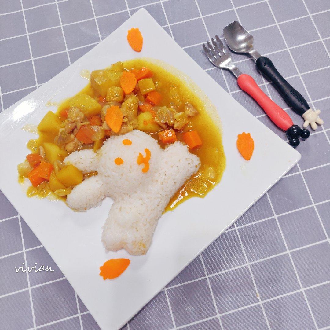 人见人爱花见花开🐤         三只小鸡日式咖喱饭