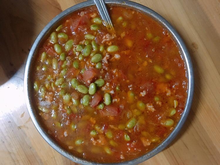 肉末番茄烧毛豆