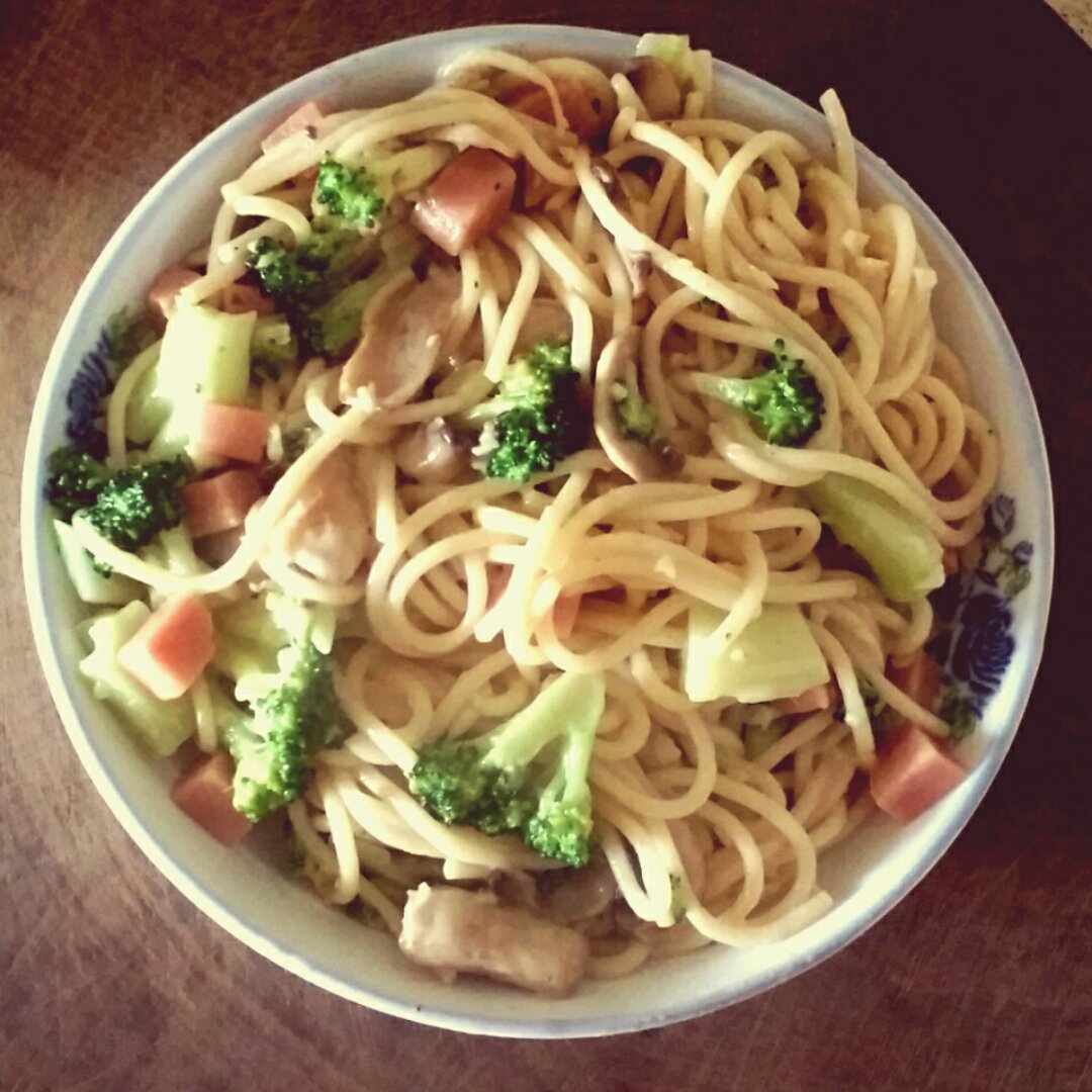 白蘑菇奶油培根意面