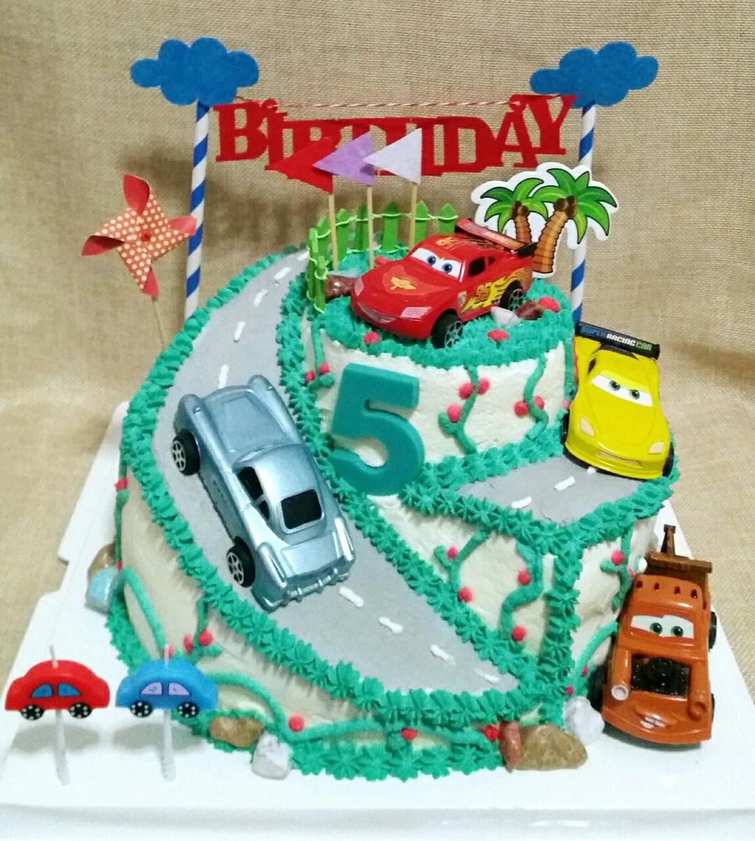 双层山道汽车场景水果奶油蛋糕（拼接步骤图，2磅版）