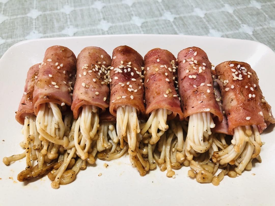 香煎培根金针菇卷