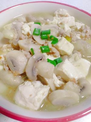 家常菜～高钙营养又美味肉沫蘑菇豆腐汤的做法 步骤5