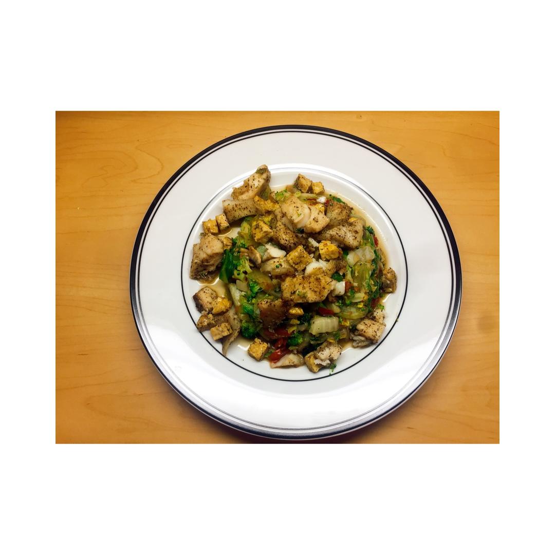 龙利鱼蘑菇番茄暖沙拉