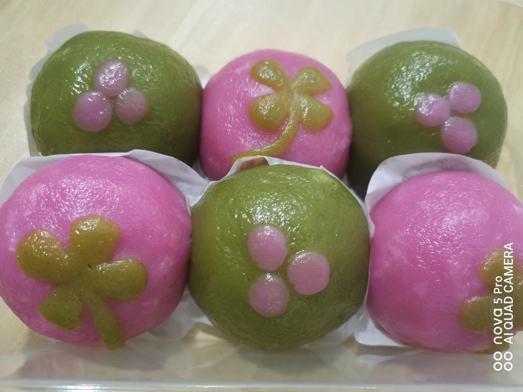 粉粉嫩嫩彩色“青团”(紫薯粉/红曲粉版)