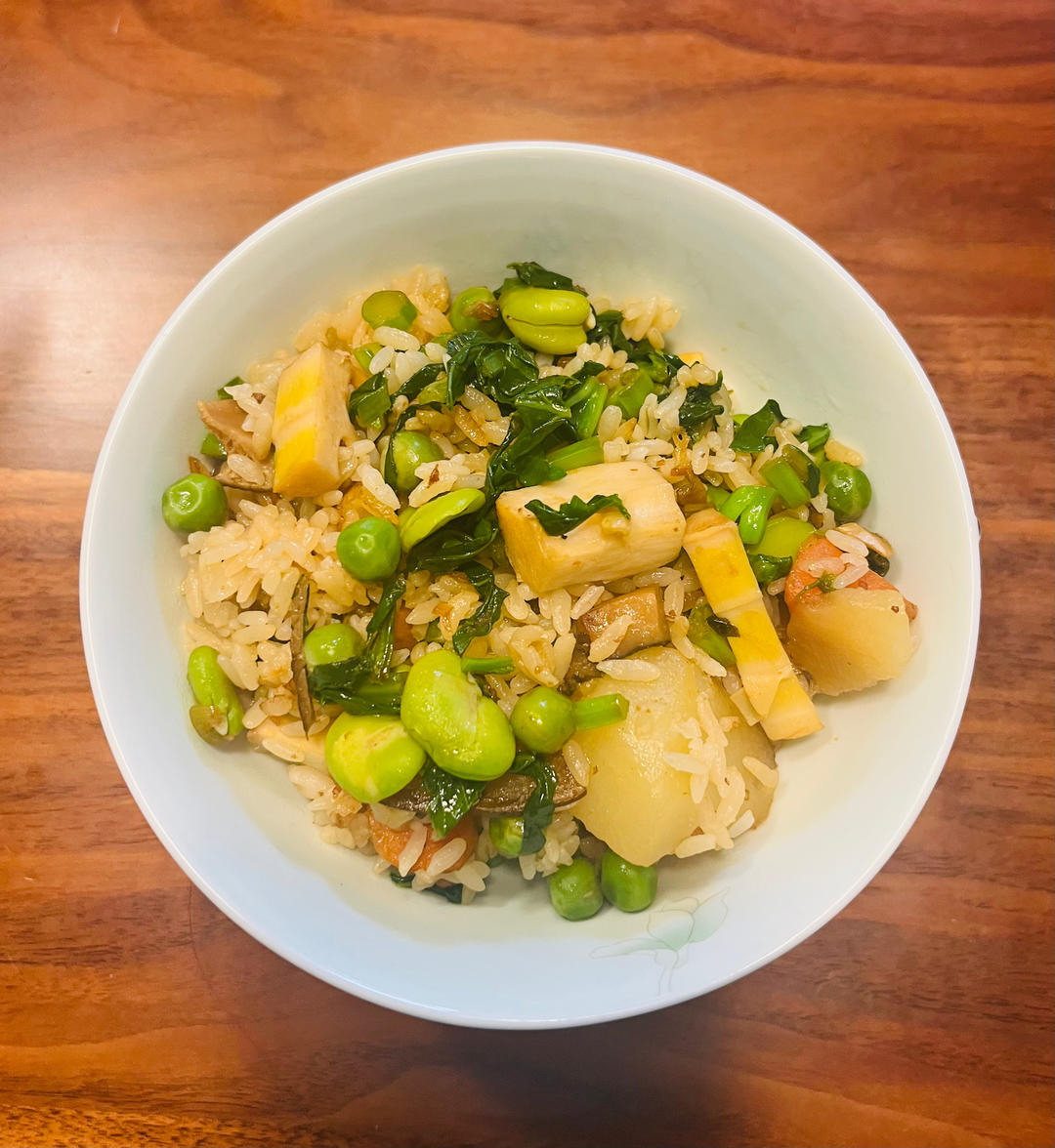 冬去春来饭·春笋腊肉土豆蚕豆香菇焖饭·五行蔬菜饭（电饭锅版）