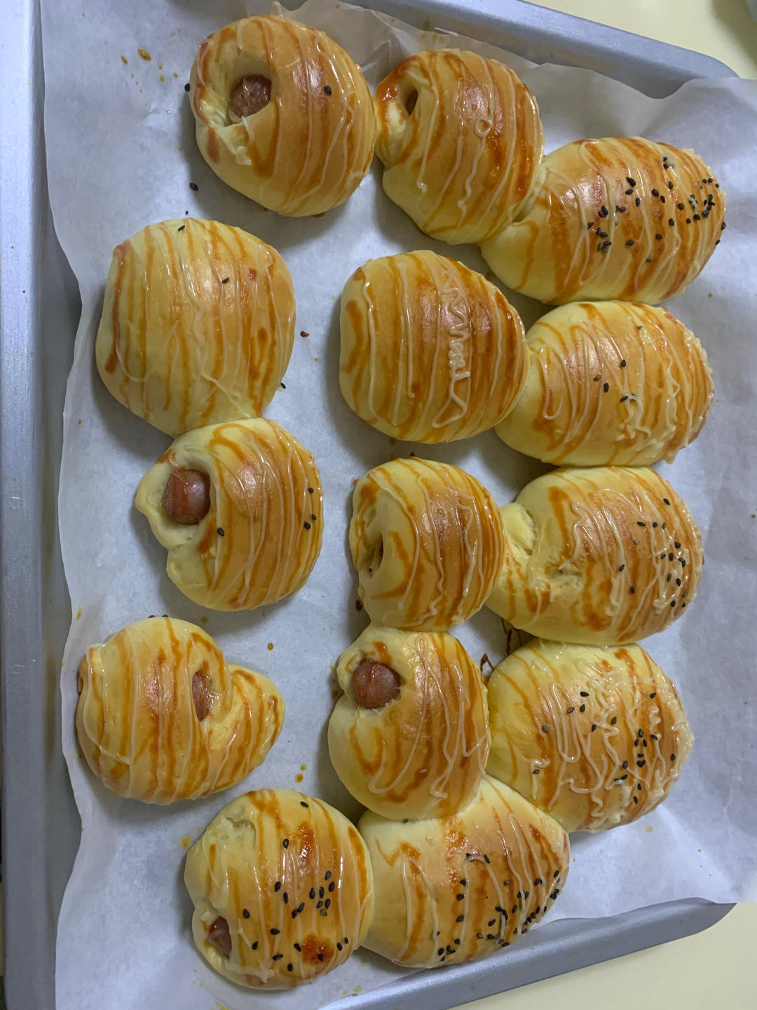 面包机+烤箱做面包：烤肠/热狗肠面包