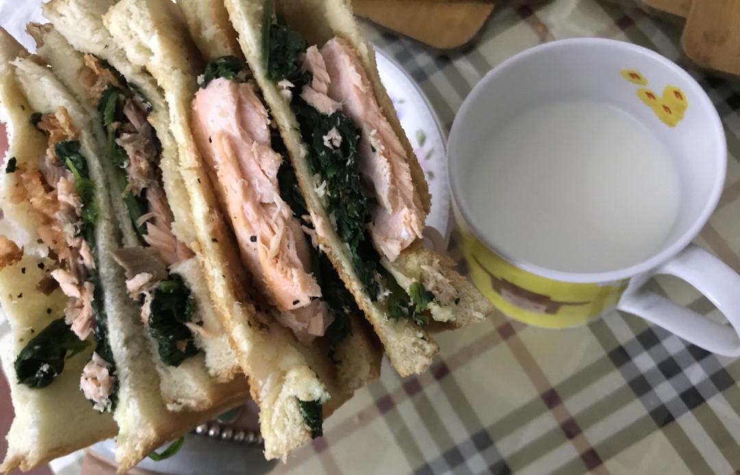 全麦三文鱼菠菜三明治 附超详细的包三明治大法｜#Healthybreakfast#