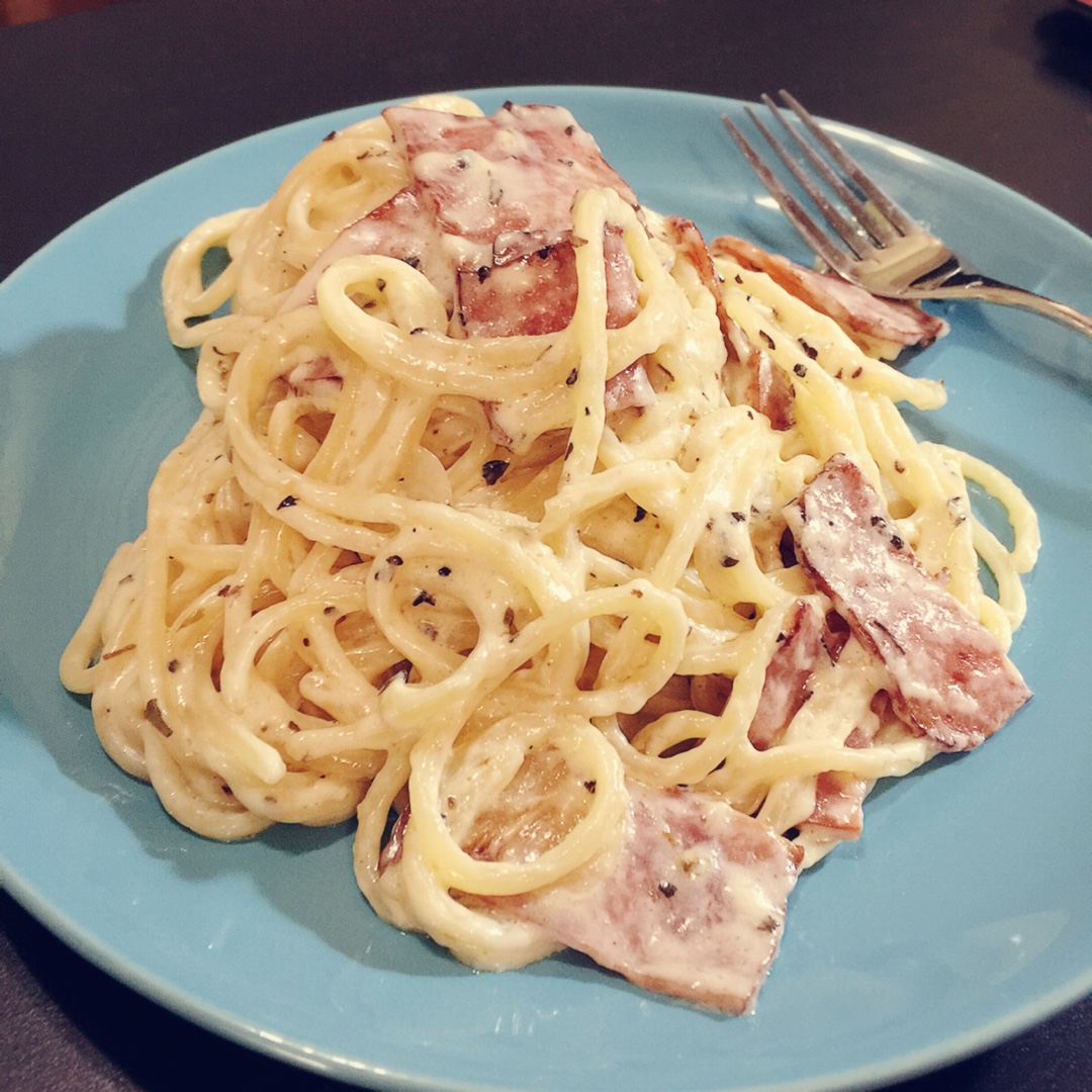 mcake做的白蘑菇奶油培根意面