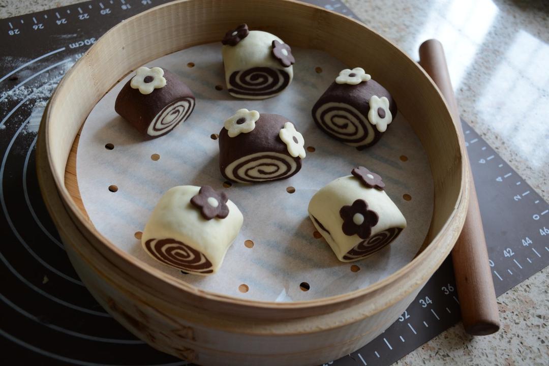 蝶豆花双色奶香馒头