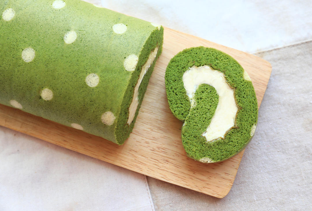 抹茶波点（条纹）蛋糕卷