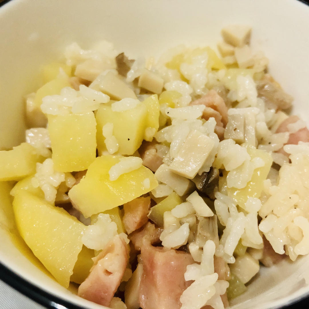 土豆火腿，杏鲍菇焖饭
