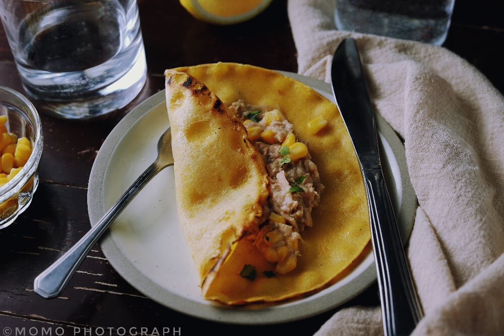 【快手早餐】三重玉米金枪鱼法式咸可丽饼（无油无奶）的做法