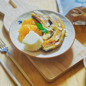 【冬季料理】炙烤砂糖香蕉甜橙与乳酪奶冻