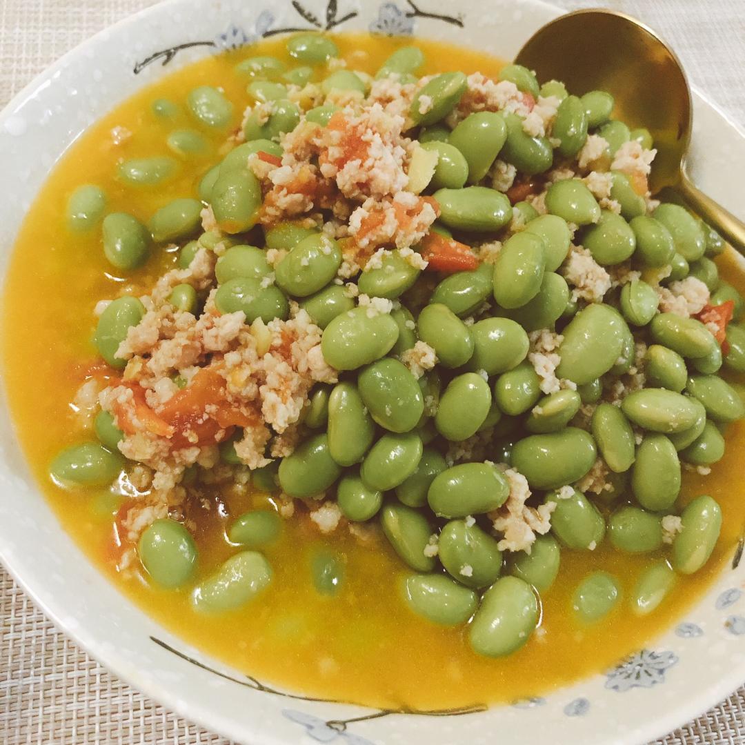 肉末番茄烧毛豆