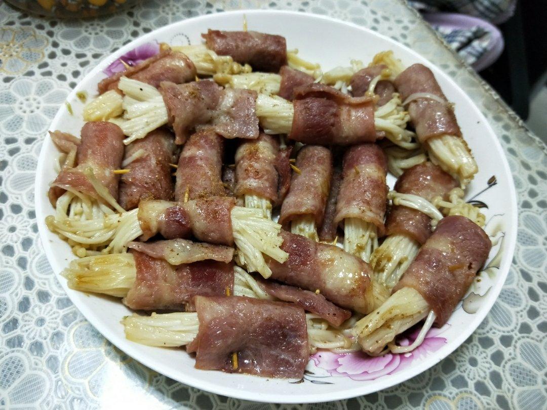 香煎培根金针菇卷