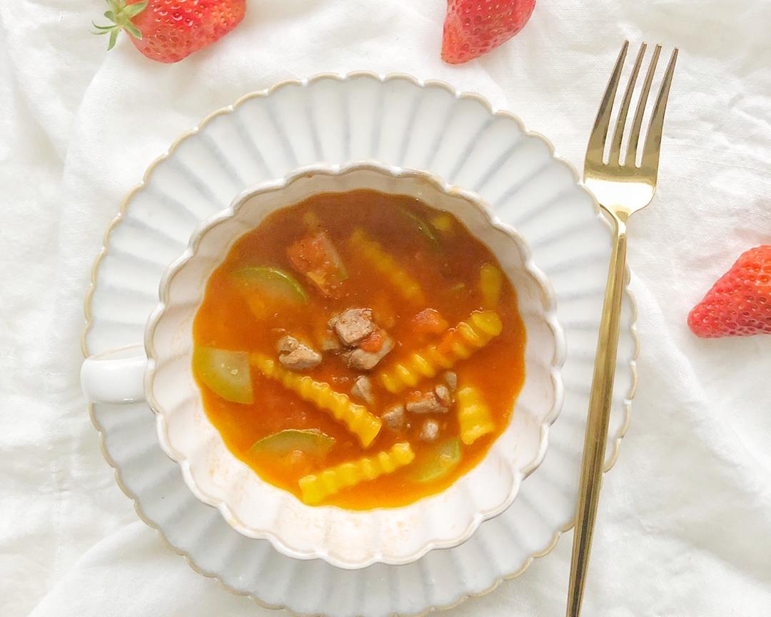 宝宝辅食·茄汁鹅肝南瓜螺丝面的做法