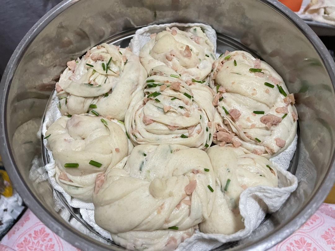 葱花培根花卷，一次发酵｜花样面食早餐
