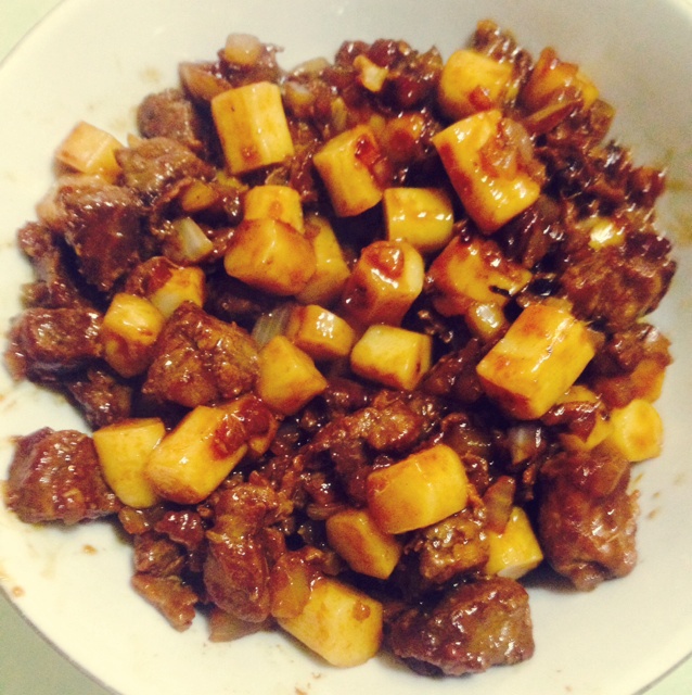 黑椒年糕牛肉粒