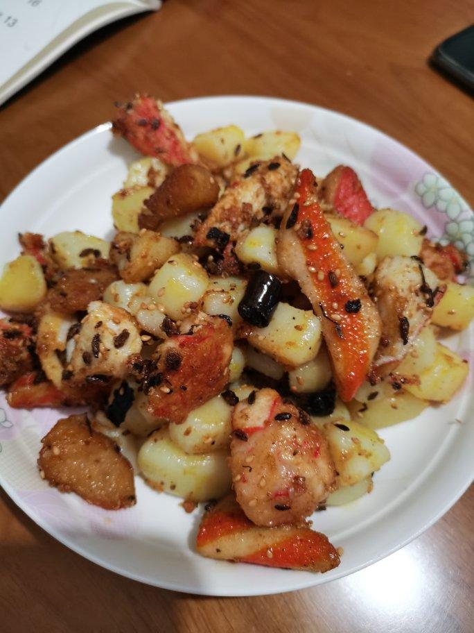 3分钟搞定❗️比烧烤还好吃的孜然土豆火腿丁