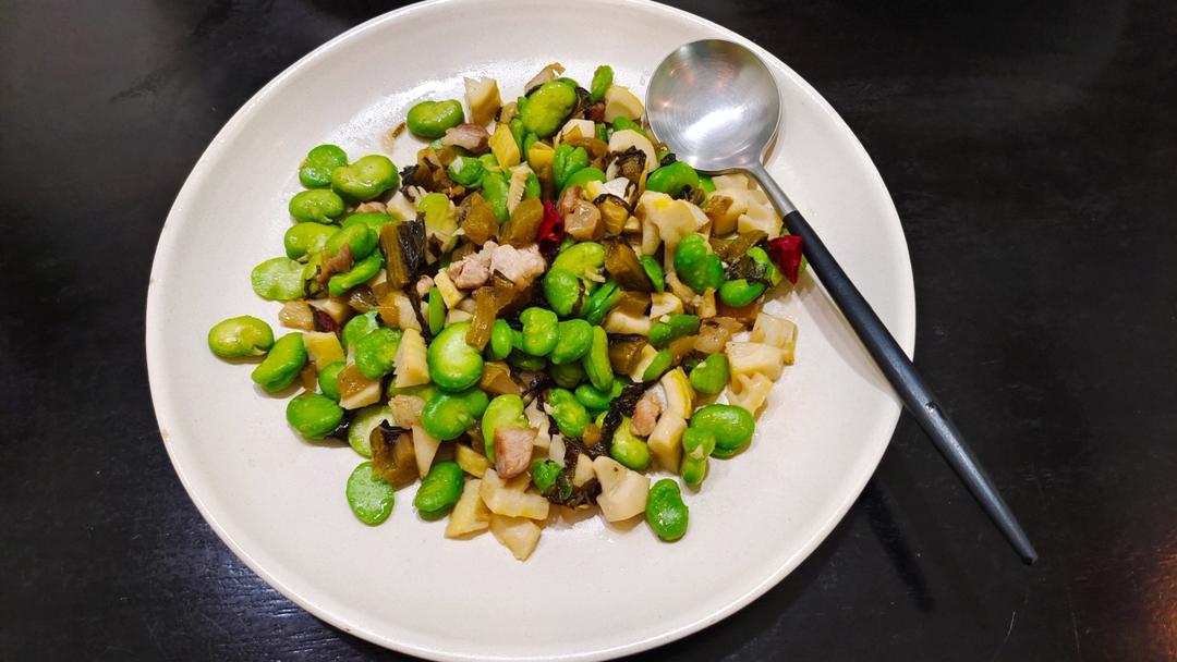 蚕豆肉丁酸菜炒笋