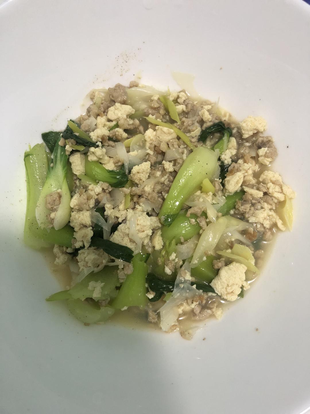 肉沫油菜豆腐汤菜的做法