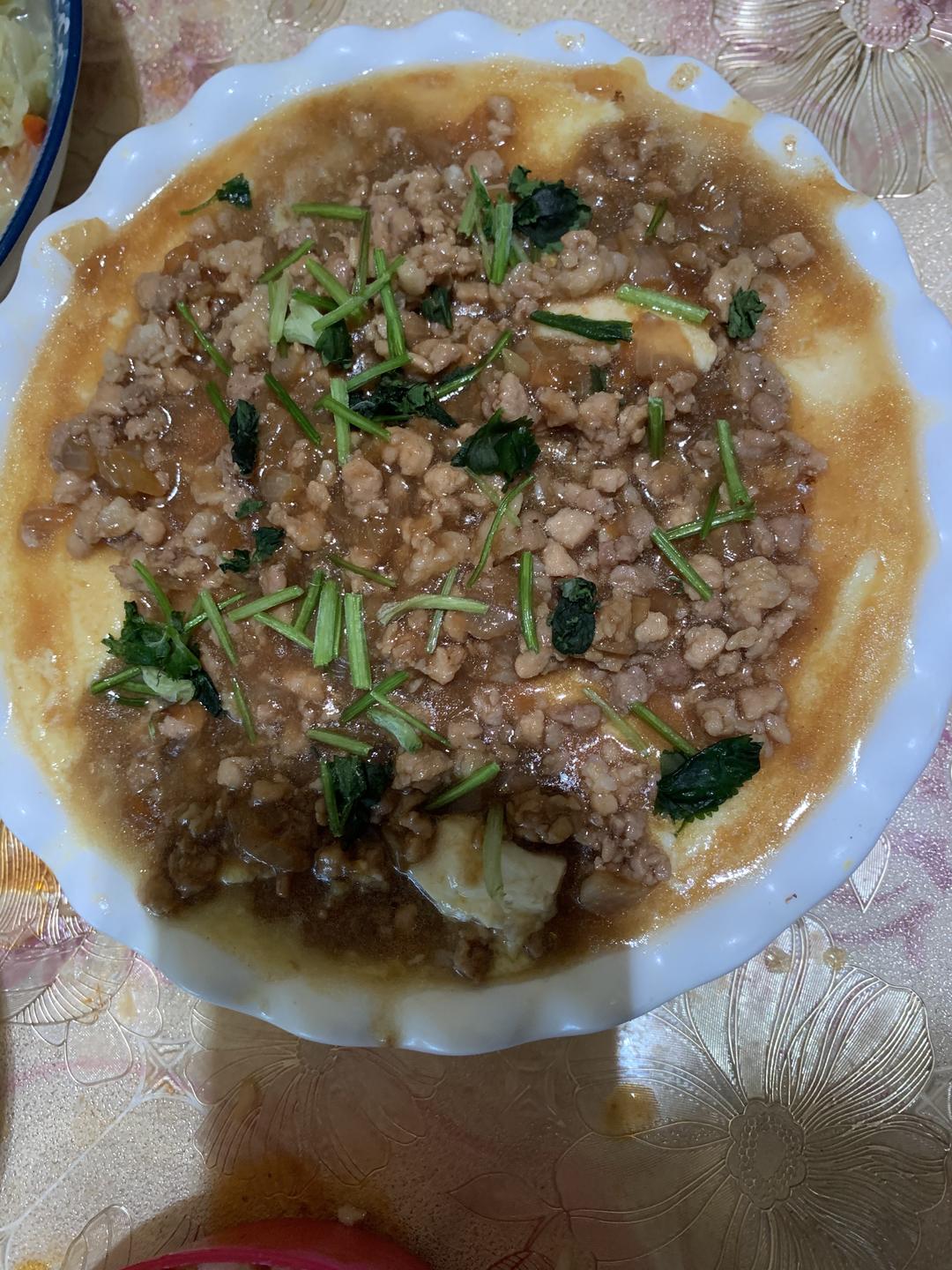 家常肉沫鸡蛋蒸豆腐