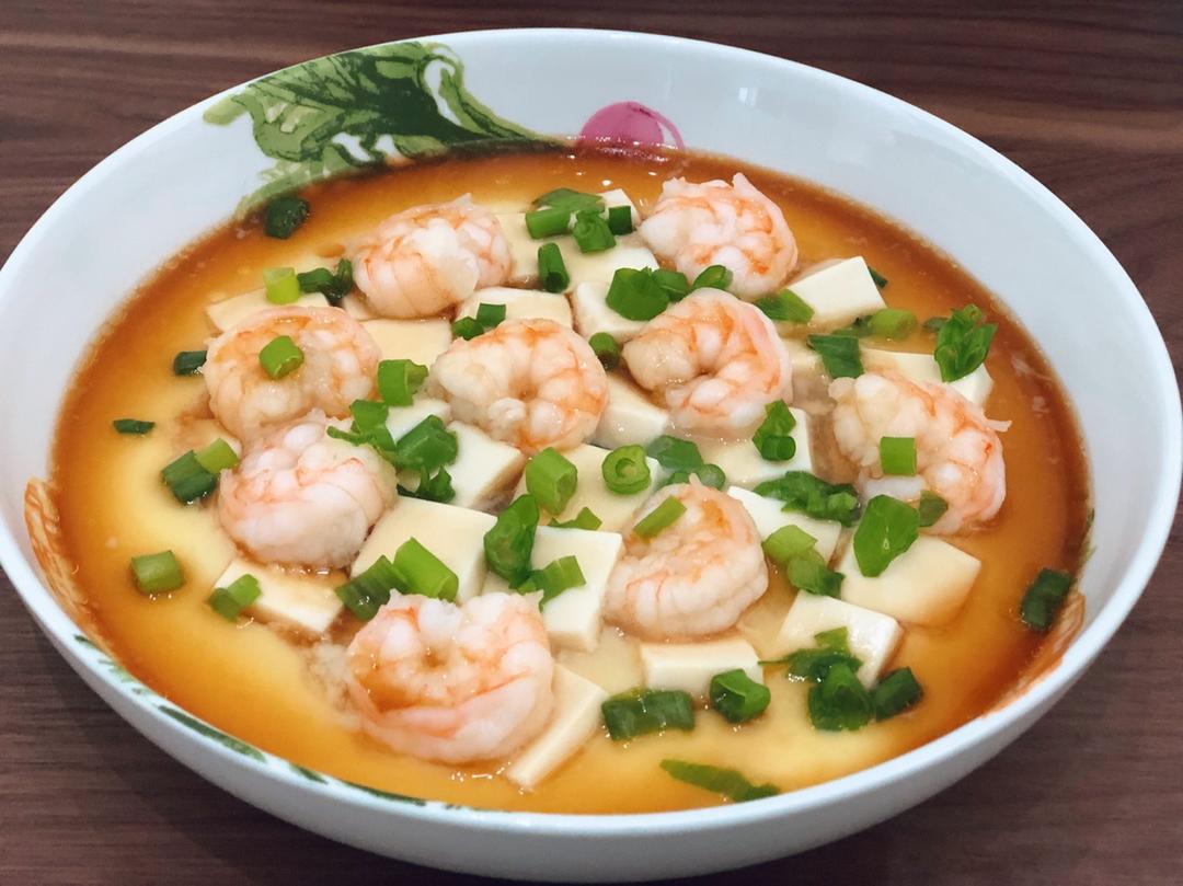 虾仁豆腐蒸水蛋