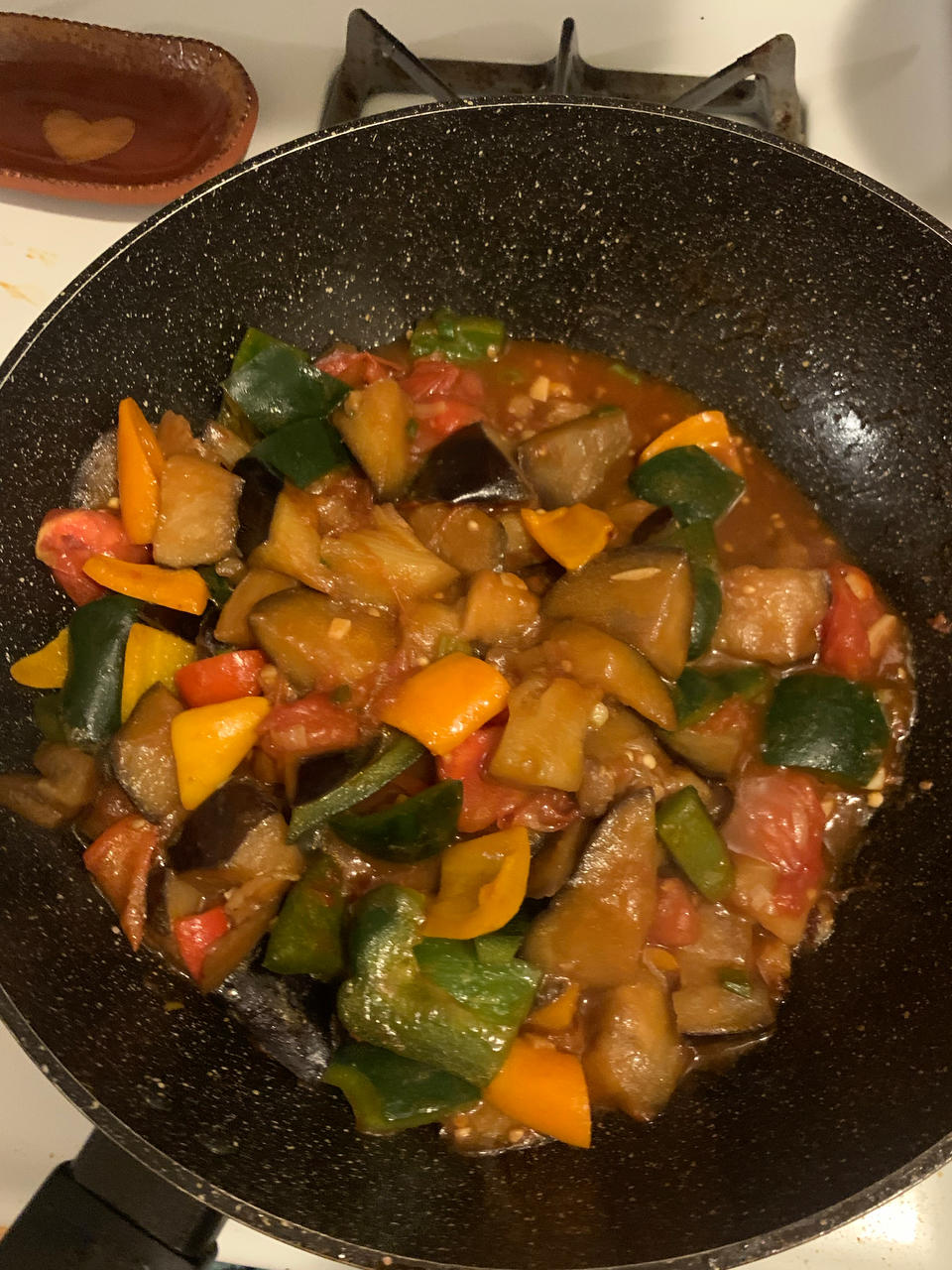 5分钟快手下饭菜#番茄炒茄子🍅番茄家族