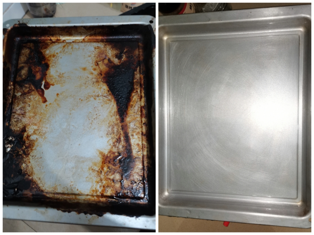 烤盘油污焦印快速清洁方法
