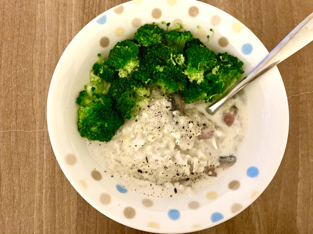 用牛奶代替奶油的                培根蘑菇意大利面🍝 Creamy bacon       mushroom fettuccine