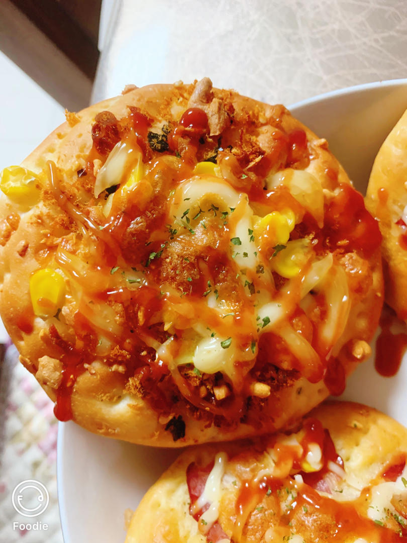 🍕快手简单｜一次发酵｜可可爱爱火腿披萨小面包｜学生早餐