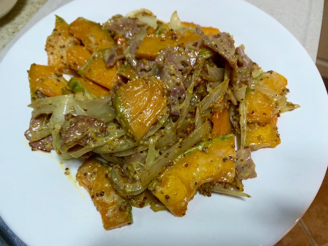 南瓜培根配粗粒芥末