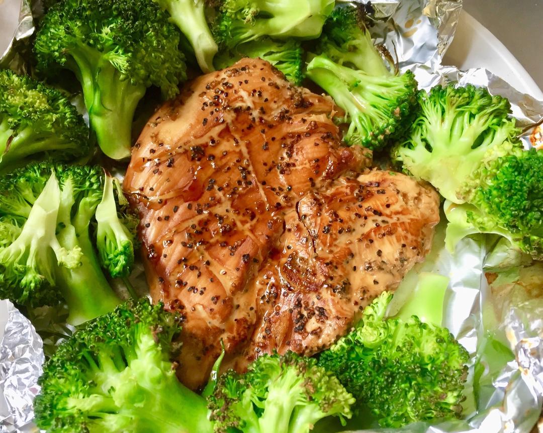 无油烤鸡佐西兰花