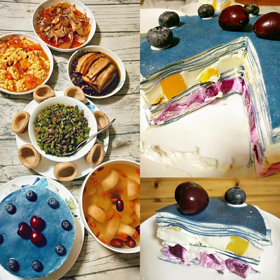 蝶豆花奶油千层蛋糕（一个平底锅搞定的蛋糕）