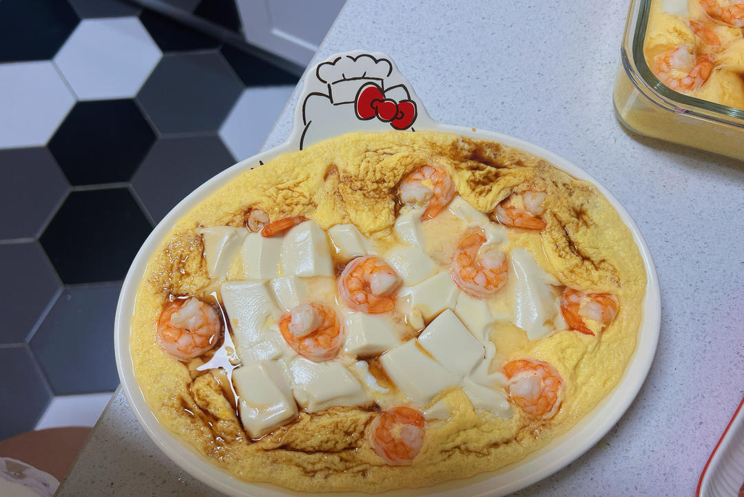 美味的虾仁豆腐鸡蛋羹