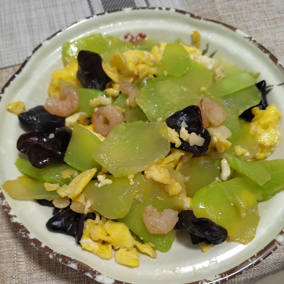 健康低卡家常菜——虾仁莴笋木耳炒蛋【松下分体式饭煲 】