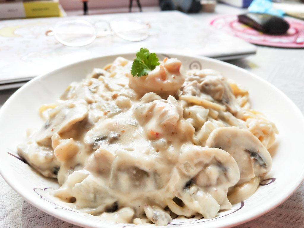 白酱蘑菇培根意面（牛奶版低热量）