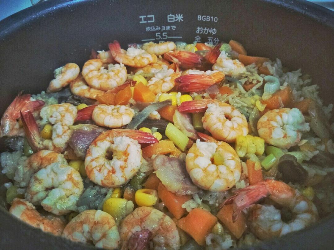 电饭煲焖大虾饭