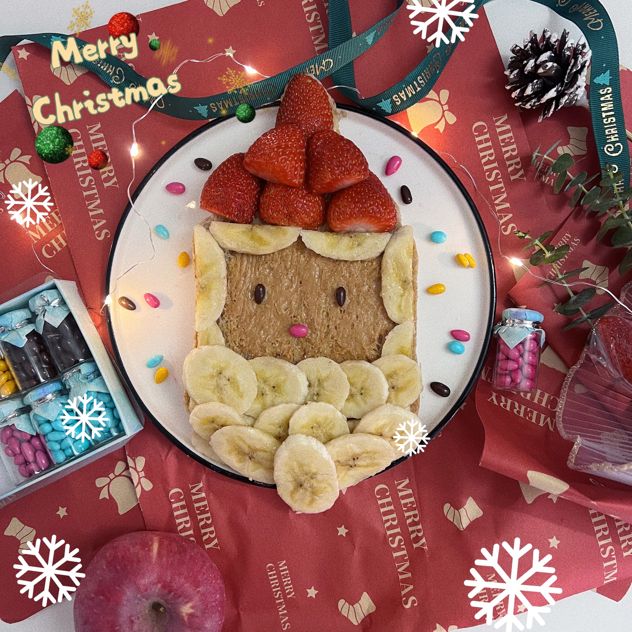 香蕉草莓吐司圣诞老人早餐