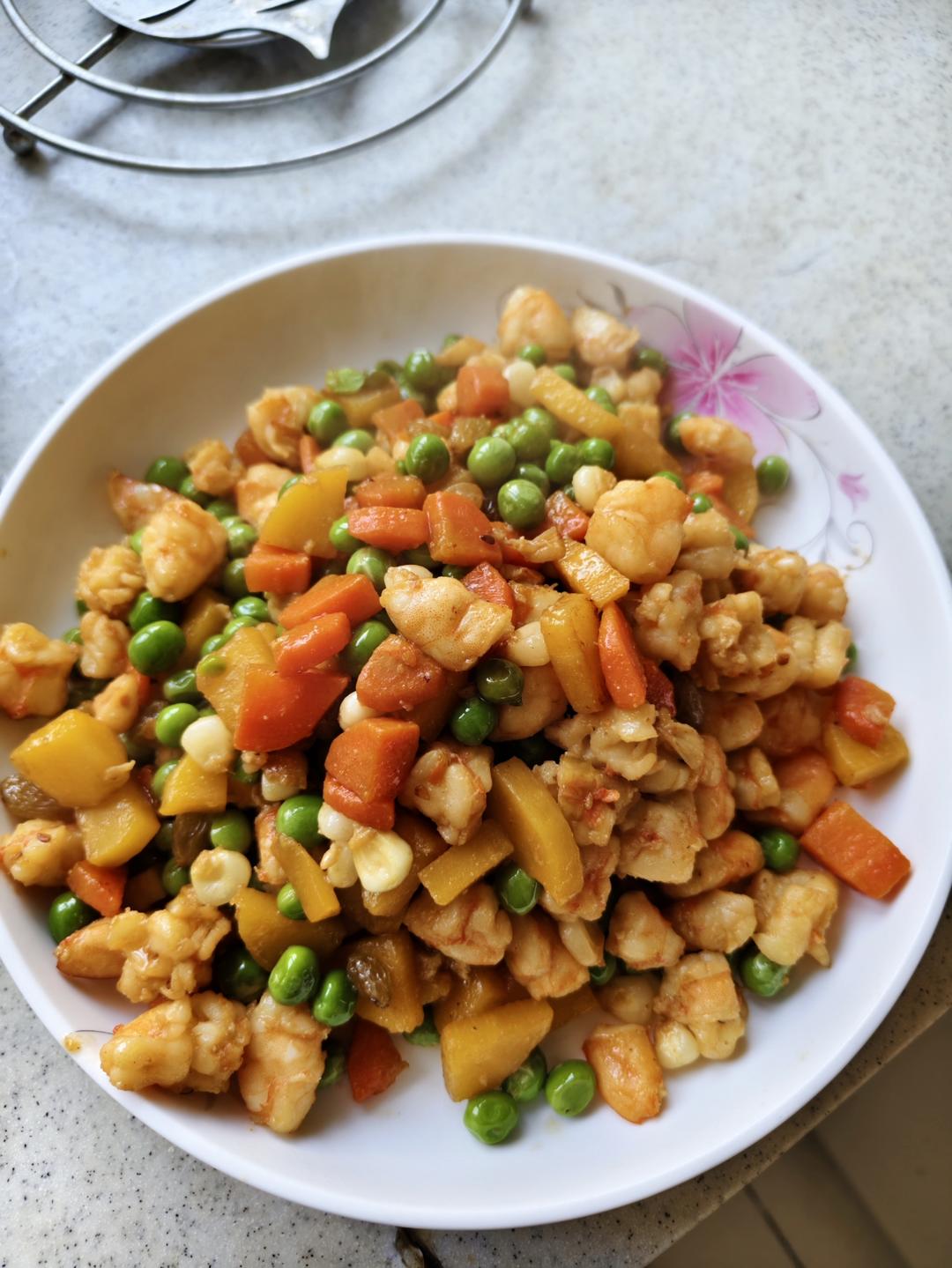 营养餐💯虾仁炒青豆玉米粒